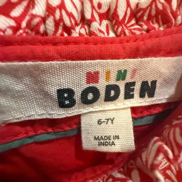 Mini Boden Red and White Smocked Sundress with Square Neck - Picture 2 of 6